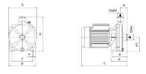 3/4 HP Single Impeller Centrifugal Pump - CM 27 - 1560 GPH - 110V/220V - 1PH - Dimensions